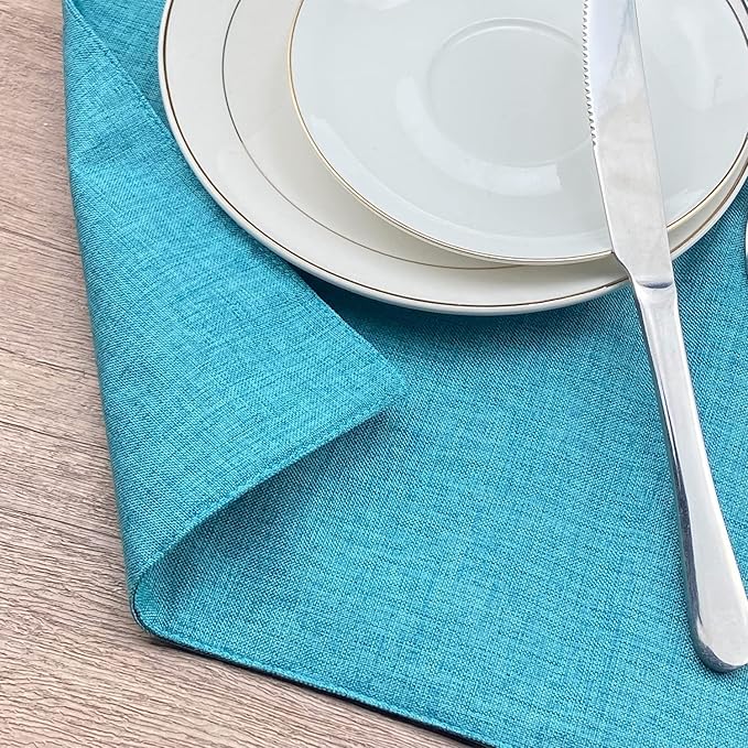 Weabetfu Cloth Placemats Set of 6 Heat Resistant Dining Table Placemmats Cotton Linen Machine Washable Kitchen Table Mats Wrinkle Free Thick Fabric Place Mat,Easy to Clean,13"x19" Teal