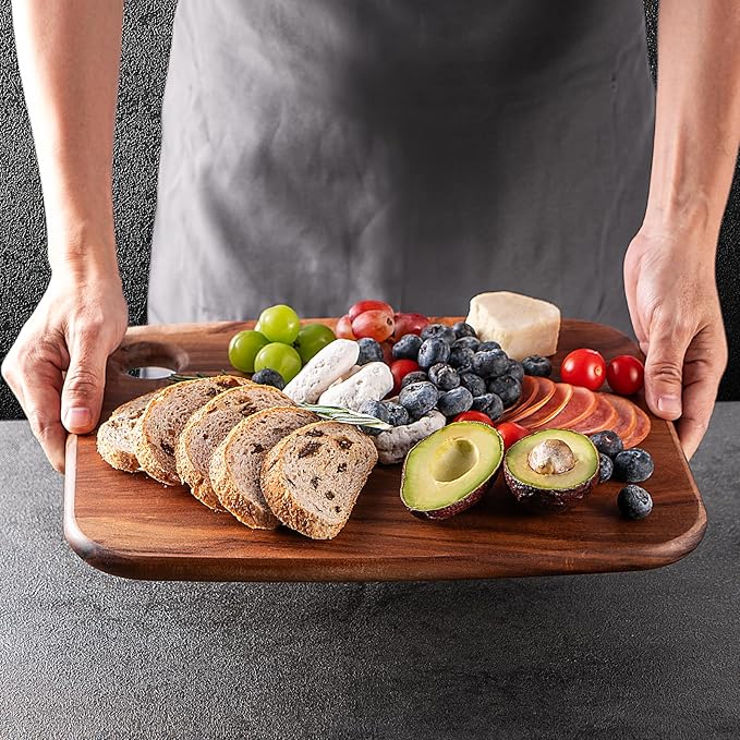 Wood Cutting Boards for Kitchen,JAMES.F Acacia Wooden Heavy Duty Cutting Board, Wooden Chopping Boards Serving Boards with Hang Hole for Meat, Bread or Vegetables (Medium,14.2" x 11" x 0.7")