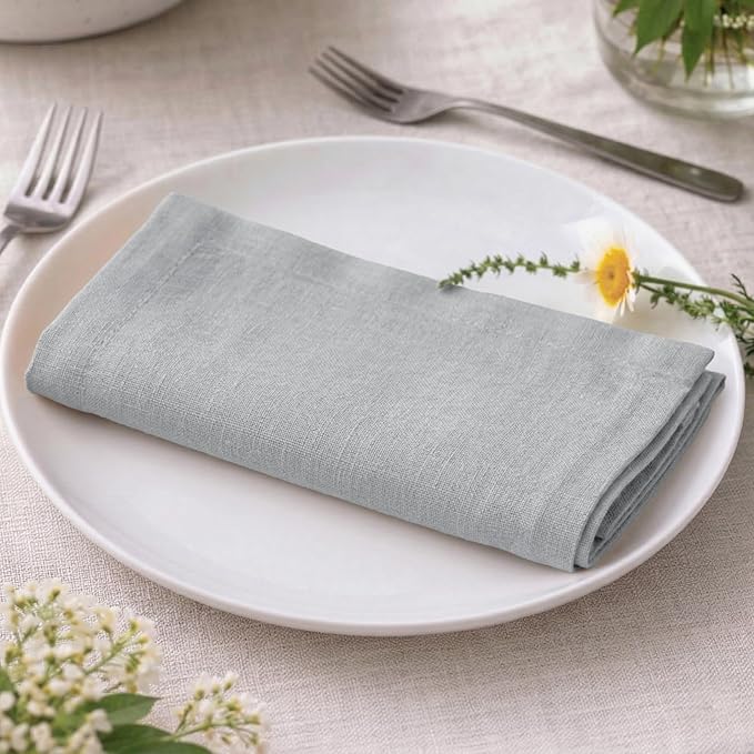 Ramanta Home Light Grey Cotton Dinner Napkins Set of 12, 18x18 Inch 100% Cotton Cloth Napkins, Reusable Fabric Table Napkins for Everyday Dining, Parties, Wedding, Spring & Easter Table Décor Washable