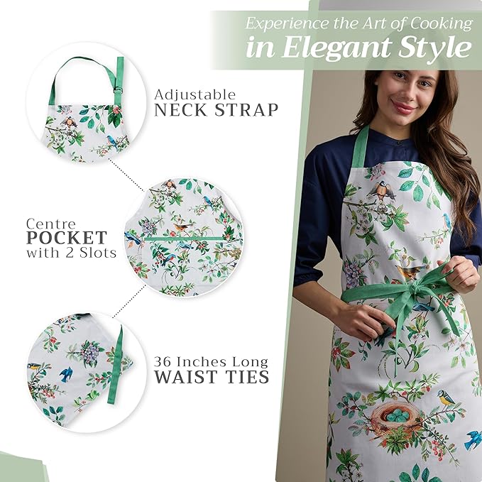 Maison d' Hermine 100% Cotton Apron for women with Pocket Kitchen Chef Apron for Men Cooking Mothers Day Gifts