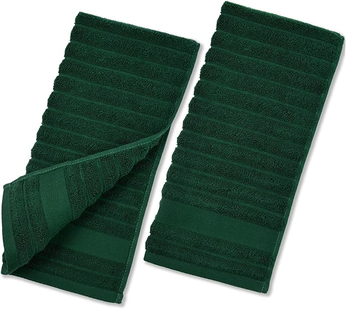 Jacquotha 2-Pack Hand Towels (Forest Green) Ribbed – Kitchen & Bathroom Premium Cotton Towels 13” x 29”, Soft and Quick Drying 480 GSM