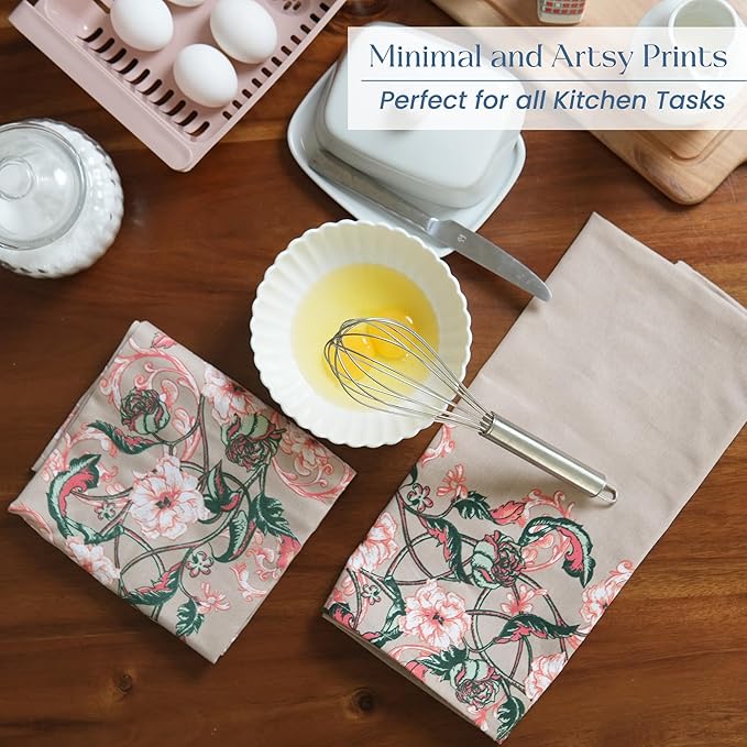 The Fine Living Co. 100% Cotton Kitchen Towels Set of 2, 18 x 28 inches, Ornamental Printed Dish Towels, Kitchen Hand Towels, Boho Tea Towels- Multifunctional, Stylish, Absorbent, Soft