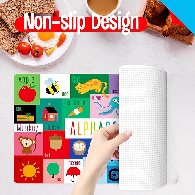 6 Pack Placemats for Kids, Non-Slip Washable, Reusable Alphabet, Number, Month, Color & Emotion Educational Placemats for Home, Kindergarten, Classroom, Nursery