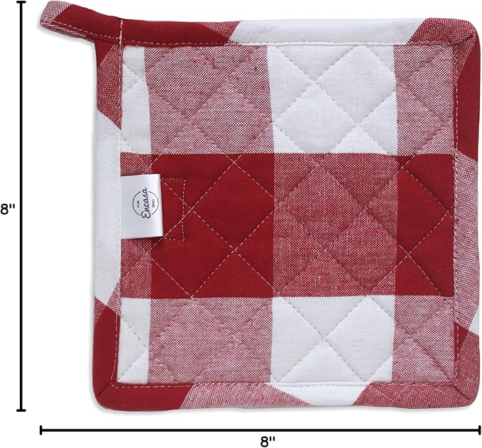 Encasa XO 8 inches Oven Microwave Potholders (2 pc Set) for Kitchen Cooking & Baking - Heat Resistant, Thick & Safe, Protection of Hands from Hot Utensils - Buffalo Red Checks