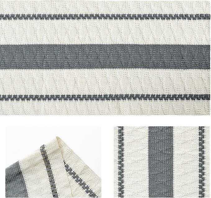 Artoid Mode Dark Grey Farmhouse Woven Rustic Table Runner, Seasonal Holiday Hollow Kitchen Dining Table Decoration for Home Party Decor 12x48 Inch