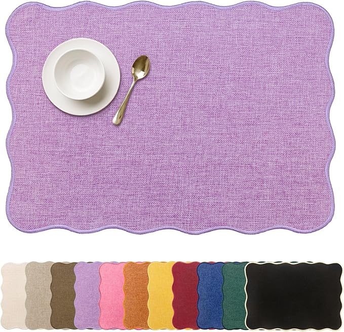 AHHFSMEI Faux Linen Placemats Set of 6 Heat Resistant Non-Slip Stain Proof Table Mats for Kitchen Dining Elegant Decor Place Mats (Purple)