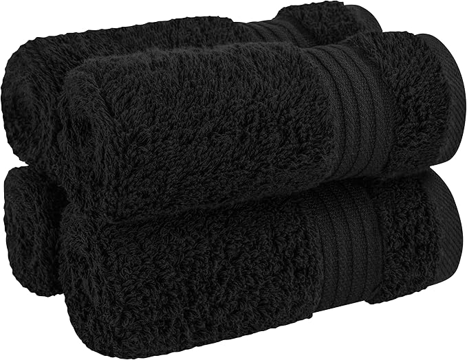 Cotton Paradise 100% Cotton Turkish Washcloth Set for Bathroom, 4 Piece Soft Absorbent Small Towels Wash Rags, Black
