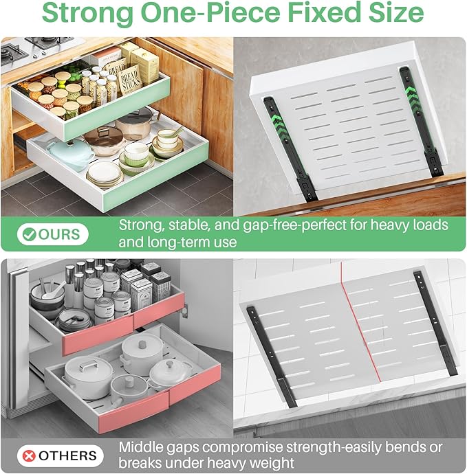 Pull Out Cabinet Organizer with Nano Adhesive, Heavy Duty Full-Extension Slide-Out Drawer for Kitchen Cabinet Organizers and Storage, No Drill Roll out Pantry Shelf, 15.8"W x 16.9"D x 3.1"H , White