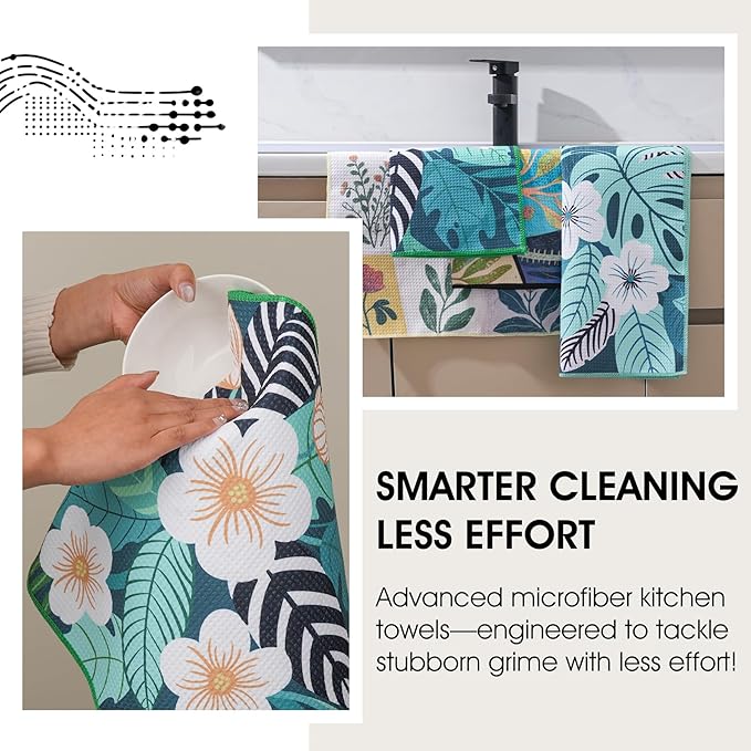 Waffle Kitchen Towels Set of 4 Pack 15.7" x 27.6" Quick Dry Microfiber Tea Dish Towel with Hanging Loop, Ultra Absorbent Reusable Cleaning Dishcloths, Decorative Hand Towels Housewarming Gifts