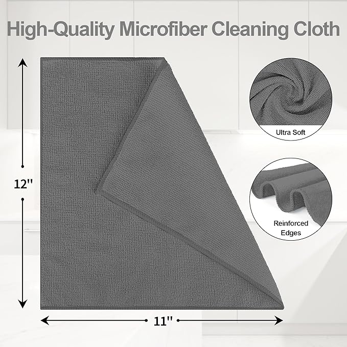 Microfiber Cleaning Cloth, 12 Pack Grey Cleaning Rags,12" X 11" Lint Free Dish Towels Wash Cloths, Reusable Microfiber Towels for Home and Kitchen Bathroom Apartment Cleaning Supplies