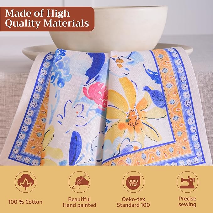 Maison d' Hermine Cloth Napkins Set of 4 100% Cotton Everyday Reusable Square Napkins Cloth Washable Dinner Party Wedding Restaurant Gifts for Mothers Day Spring/Summer (Girassol, 20" x 20")