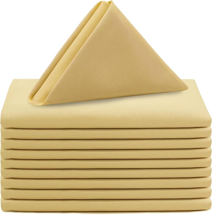 Your Chair Covers Cloth Polyester Napkins, 20 x 20 Inch, Washable Dinner Fabric Linen Napkins with Hemmed Edges for Restaurant, Wedding and Holiday Pack of 10 (Pastel Yellow)