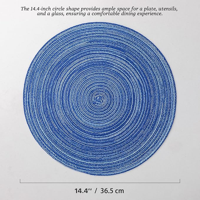 Round Placemats Set of 12 Woven Placemats Washable Braided Table Mats for Dining Table Heat Resistant Non-Slip Circle Place Mats(Royal Blue)