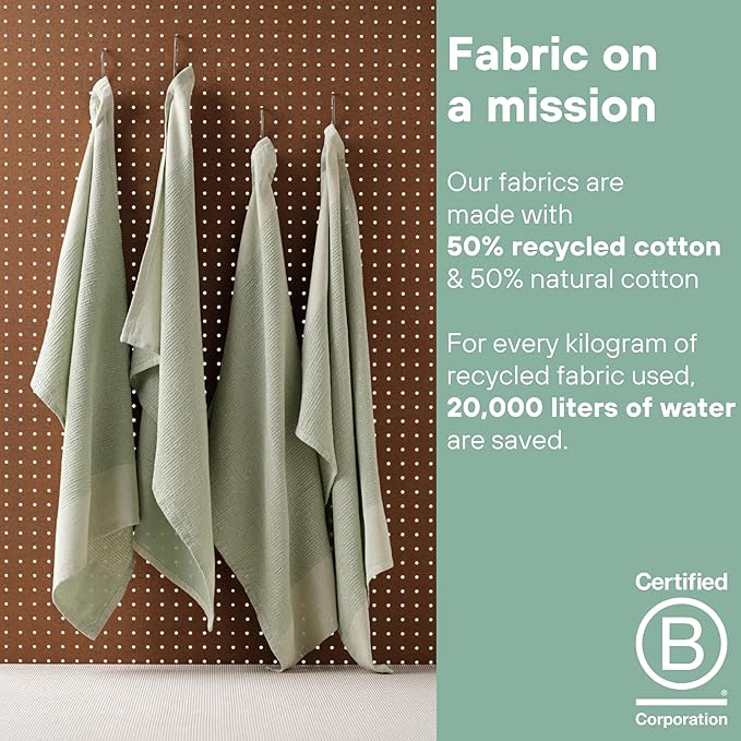 MEEMA Upcycled Spring Kitchen Towels Cotton Fabric | Super Absorbent Hand Towels with Hanging Loop | Cleaning Rags and Dish Towels for Kitchen | Sage Green | Large 18 x 28 Inch | 4-Pack