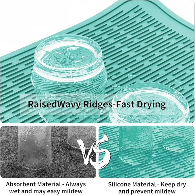 ZLR Large Silicone Dish Drying Mat (16" x 18") - XL Heavy Duty Drainboard Mat for Pots, Pans & Family Loads - Heat Resistant Trivet & Counter Protector, Easy Clean (Mint Green)