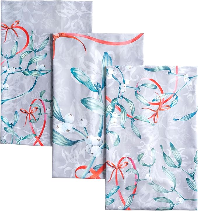 Maison d' Hermine Kitchen Towels Set of 3 100% Cotton 20" x 27.5" Reusable Cloth Tea Dish Towels Absorbent with Hanging Loop for Kitchen Dining Thanksgiving Christmas Decorations (Enora)