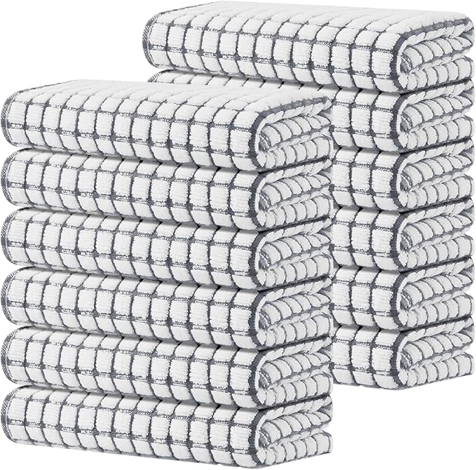 Kitinjoy Cotton 12 Pack Terry Kitchen Towels, 16 x 25 Inches Super Soft and Absorbent Dish Towels, Quick Drying Hand Towels for Kitchen Drying, Grey