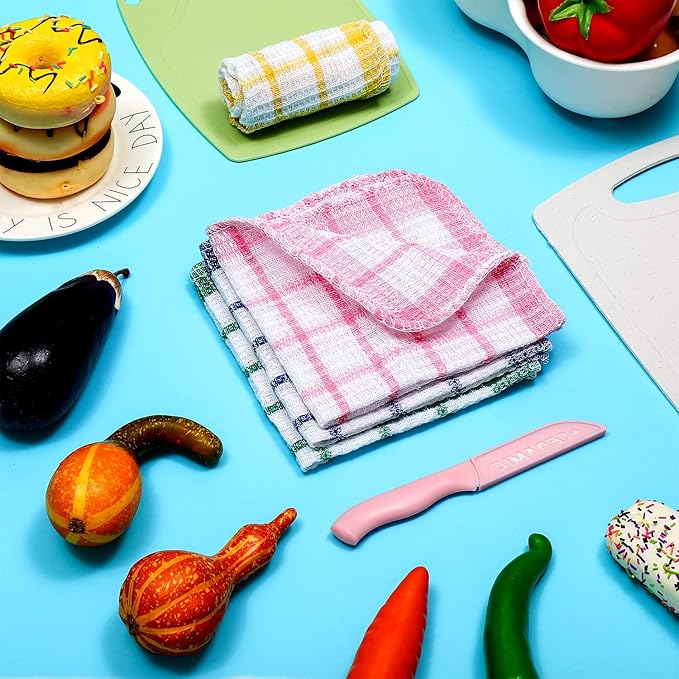 Boao 12 Pieces Kitchen Dish Cloths, Cotton, 4 Color, Square, 12" x 12", Absorbent, Reusable, Machine Washable, Kitchen Household Supplies