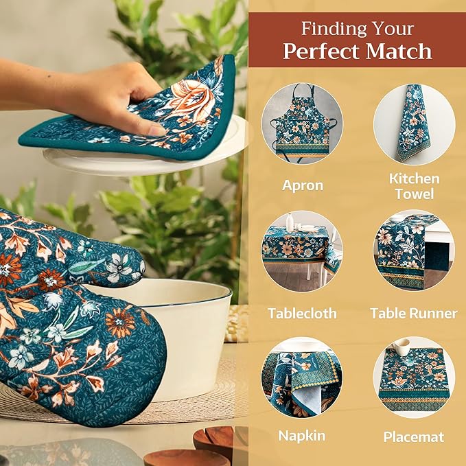Maison d' Hermine Pot Holders Set 100% Cotton Heat Resistant Potholders 8" x 8" Hot Pads with Loop for Thanksgiving Christmas Decorations Baking Handling Hot Pans (Pack of 2, Luxury Loft - Dark Teal)
