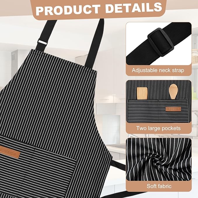 2 Pack Stripes Kids Apron, Kids Cooking Aprons with 2 Pockets, Cute Aprons for Cooking for Boys and Girls