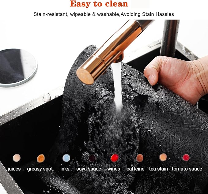Vinyl Placemats Set of 12 Heat Resistant Easy Clean Non-Slip Place Mats for Dining Table Faux Leather Waterproof Stain Resistant Wipeable Washable PVC Table Mats(12, Black)