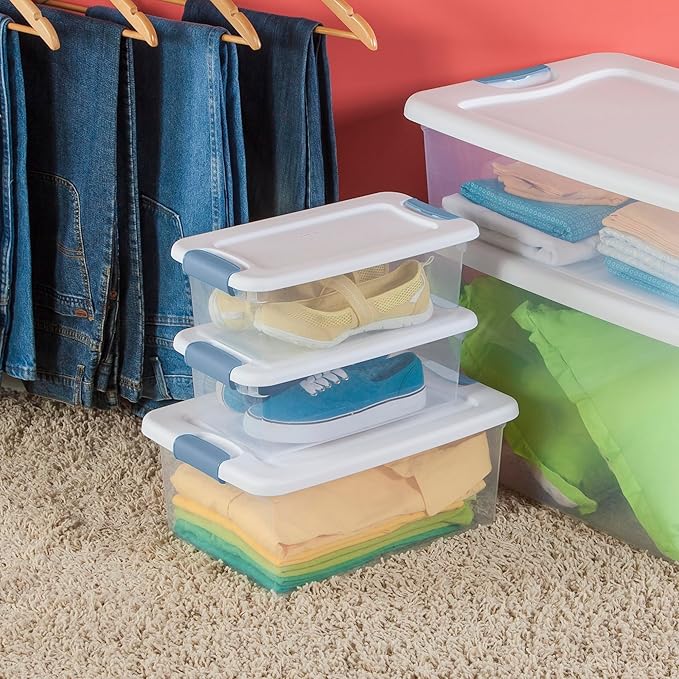 Sterilite 48-Pack Latching Box, Under Bed Storage Bins with Lids, Clear Plastic, 15 Quart - Heavy-Duty Organizing Containers for Closet, Bathroom, and Office