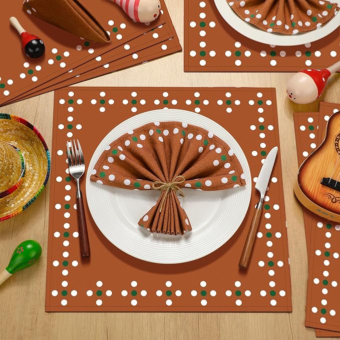 Funnymoom 24 Pcs Mexicans Cloth Napkins Bulk Servilleta De Barro Mexicanos Reusable Terracotta Napkins for Cinco De Mayo Table Decoration Birthday Wedding Party Supplies