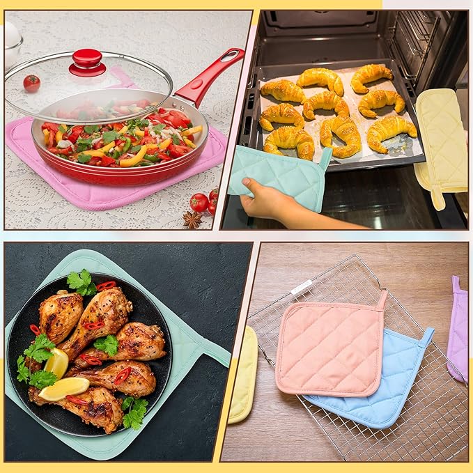 Bokon 12 Pcs Pot Holders for Kitchen, Pastel Potholders Sets, Heat Resistant Cotton Hot Pad Oven Mitts Trivet with Hanging Loops for Baking Cooking