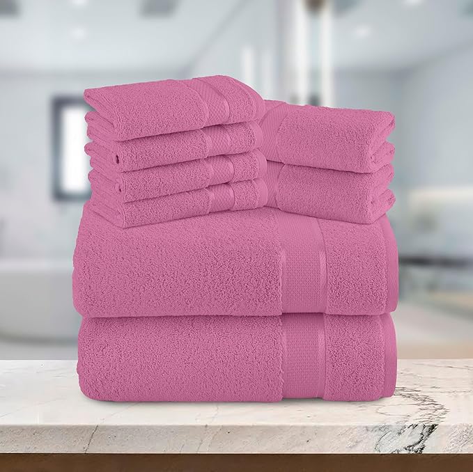 Elegant Comfort Premium Cotton 8-Piece Towel Set, Includes 4 Washcloths, 2 Hand Towels and 2 Bath Towels, 100% Turkish Cotton - Highly Absorbent and Super Soft Towels for Bathroom, Light Pink