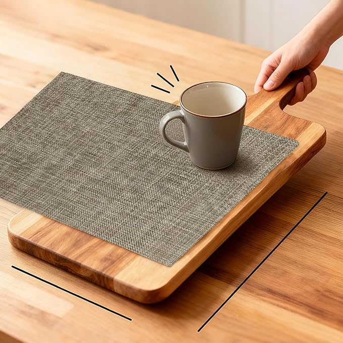 Durable Vinyl Placemats Set of 24, Non-Slip for Dining Table Mat, Heat Resistant Place Mats, Washable Anti-Slip PVC Easy to Clean Wipeable Premium Plastic Mats for Kitchen Brown