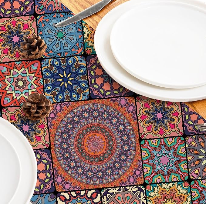 Boho Table Runner 72 Inches Long, Vintage Bohemian Seasonal Table Runners for Party Kitchen Dining Coffee Table Bedroom Dressers Indoor Outdoor, Machine Washable (Bohemian A, 13” x 72”)