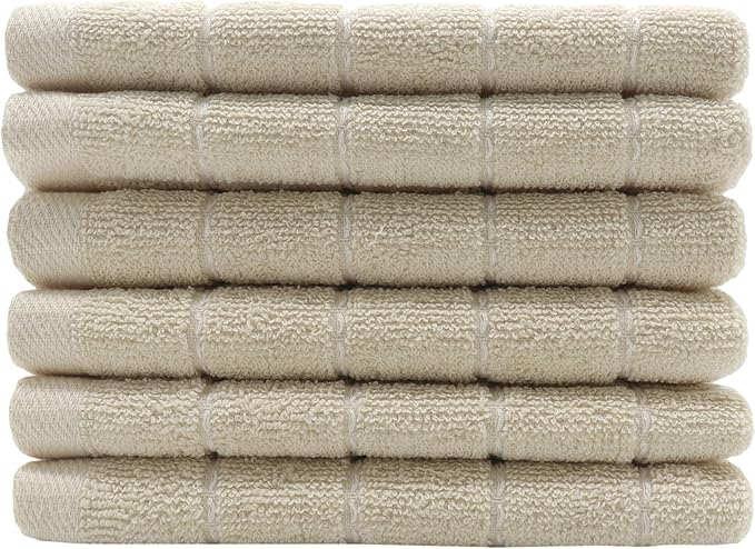 Natural Cotton Dish Cloths Waffle Weave Kitchen Towels,Ultra Absorbent Quick Drying Dish Towels, Soft Comfort Cleaning Cloth Washcloths, Set of 6 (Beige, 12 x 12 Inches)