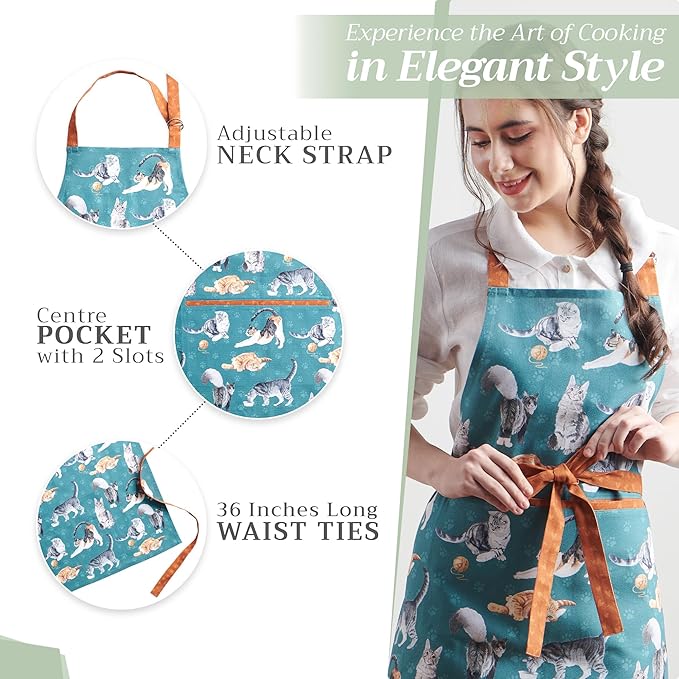 Maison d' Hermine 100% Cotton Apron for women with Pocket Kitchen Chef Apron for Men Cooking Mothers Day Gifts