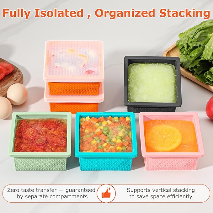 Silicone Freezer Molds for Soup Cube - 2-Cup Freezer Storage Container Tray with Lid,4 Pack Stackable Ice Cube Trays for Portion Control,Food Storage Meal Prep,Oven & Dishwasher Safe
