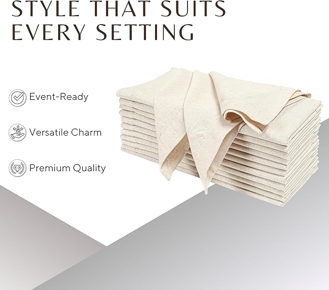 Ramanta Home Natural Coth Dinner Napkin Set of 12, Premium Cotton 18X18 Inch Linen Flax Soft & Durable Washable Ideal for Everyday Use -Dining, Parties, Weddings, Spring & Easter Table Décor