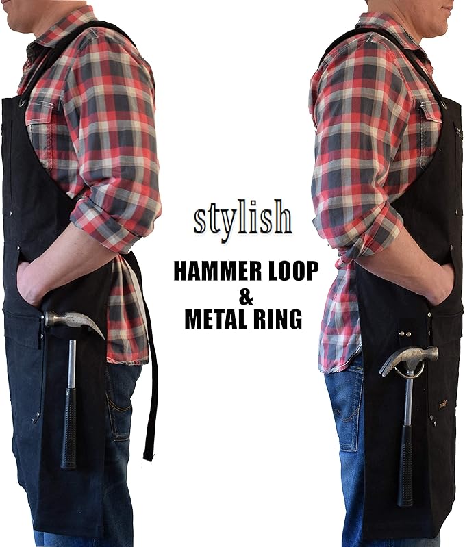 ecoZen Lifestyle Men's Carpenter Apron - Heavy Duty Waxed Canvas Workshop & Woodworking Tool - Fully Adjustable S-XXXL - Woodworking Tools - Aprons for Men
