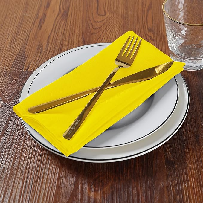 Cloth Napkins 17x17 inch Washable Polyester Dinner Napkins Soft Table Napkins for Wedding Party Dining Banquet(Yellow,25PCS)