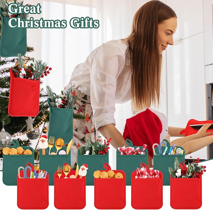 Hoolerry 20 Pieces Pot Holders with Pocket Sublimation 7x9'' Cotton Oven Pot Holders Bulk with Hanging Loops Pads for Kitchen Cook Baking (Red,Green)