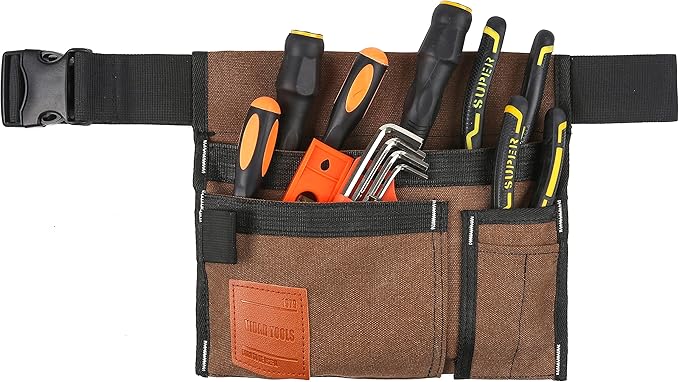 VIDAR TOOLS 6-Pocket Single Side Tool Belt Pouch/Utility Belt/Work Apron for Carpenter and Gardener.Durable Canvas Construction.Comfortable Adjustable Belt.Light Weight.TAN