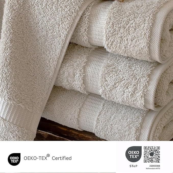 SALBAKOS 100% Turkish Cotton Bath Towels | 4 Piece Turkish Bath Towels Stone 27x54 in Standard Size | Premium Hotel Quality, Super Absorbent, Thick & Plush Turkish Bath Towel (Stone, 4 Bath Towels)