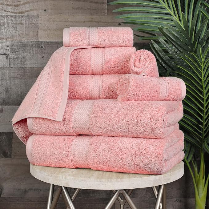 SUPERIOR Egyptian Cotton Pile 8 Piece Towel Set, Includes 2 Bath, 2 Hand, 4 Face Towels/Washcloths, Ultra Soft Luxury Towels, Thick Plush Essentials, Guest Bath, Spa, Hotel Bathroom, Tea Rose