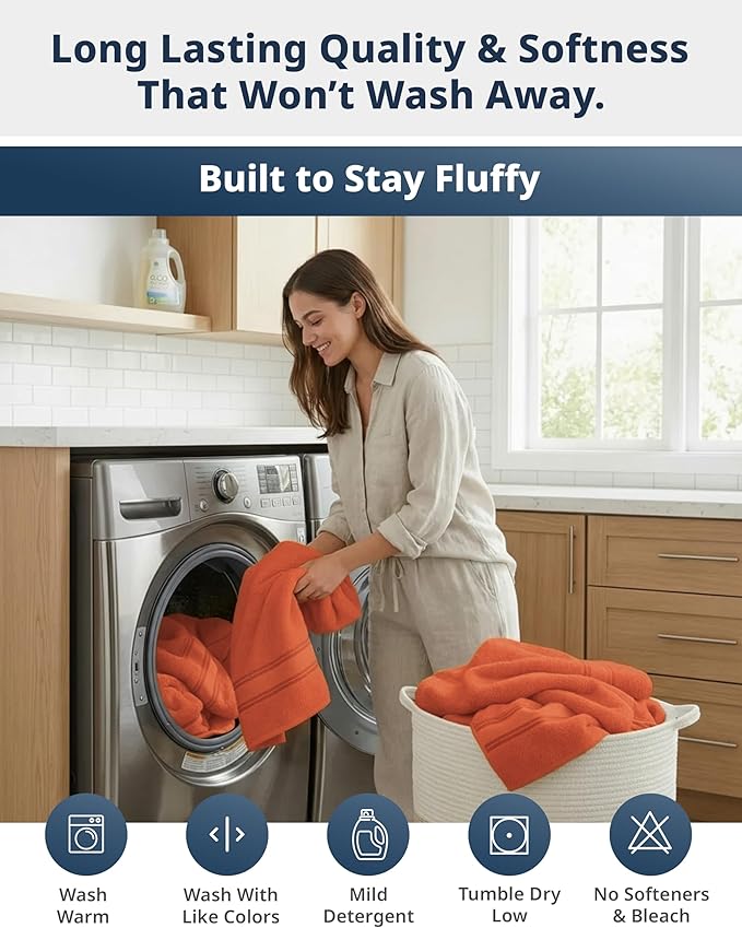 Lane Linen 100% Cotton 4 Pack Bath Towels (28"x54") - Zero Twist, Mercerized Cotton Towel Sets for Bathroom - Quick Dry, Soft & Absorbent Large Bath Towel Set - Salon, Spa & Hotel Quality - Tiger Lily