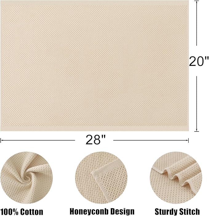 Kitinjoy 100% Cotton Waffle Weave Kitchen Towels (20 X 28 Inches, Beige), 4-Pack Super Soft and Absorbent Dish Towel for Drying Dishes