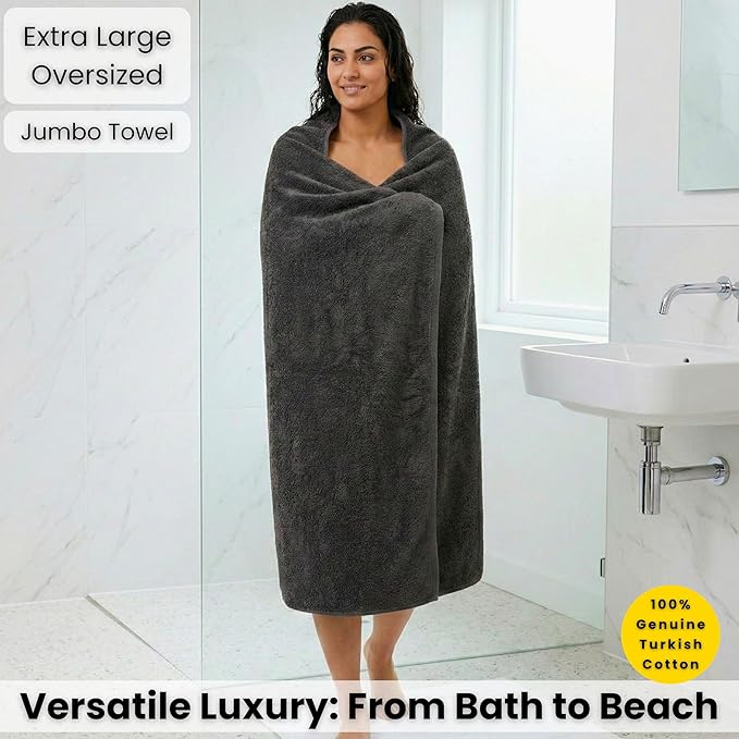 SALBAKOS Luxury 100% Turkish Cotton Bath Sheets 40x80 in Oversized Extra Large Bath Towels | Premium Hotel Quality Thick Soft Absorbent Turkish Towel for Spa Beach (Pack of 1, Gray, Jumbo Bath Sheet)