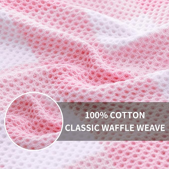 Homaxy 100% Cotton Waffle Weave Check Plaid Dish Cloths, 12 x 12 Inches, Super Soft and Absorbent Dish Towels Quick Drying Dish Rags, 6-Pack, White & Pink