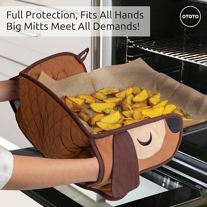 OTOTO Hot-Dog Double Oven Mitts Cute Funny - Gifts for Dog Lovers, Dachshund Themed Gifts, Heat Resistant, Kitchen Gadgets (Brown)