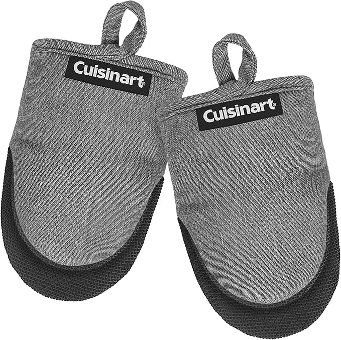 Cuisinart Mini Oven Mitts – 5.5” x 7” Heat-Resistant Kitchen Mitts for Oven with Non-Slip Neoprene Palm, Cotton Filling, and Fabric Loop – Durable Oven Mitt Set for Cooking & Baking (Chambray)