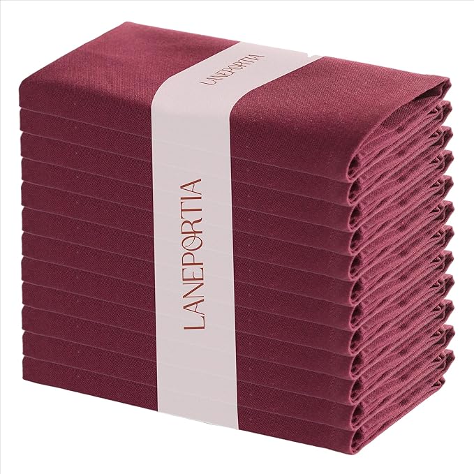 Cloth Napkins Set of 12 Solid Dinner Napkins 18x18 Inch, 100% Cotton, Soft Absorbent Reusable Washable Durable Napkin, Decorations, Restaurant, Wedding & Table Décor, Everyday Use - Maroon