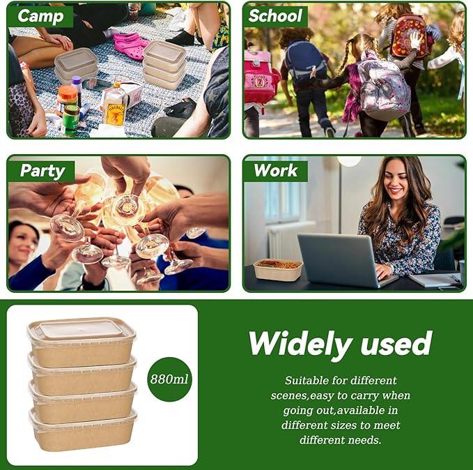 50-Pack 29oz Disposable Kraft Paper Bowls【with Lids and Forks】,Meal Prep Containers Disposable To go Food Containers for Restaurant Supplies Take Out Containers, Microwave Safe for Hot/Cold Food