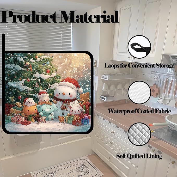 Cute Snowman Pot Holders Set of 2,Kitchen Heat Resistant Potholders for Microwave Cooking Baking Oven and BBQ Gifts for Women